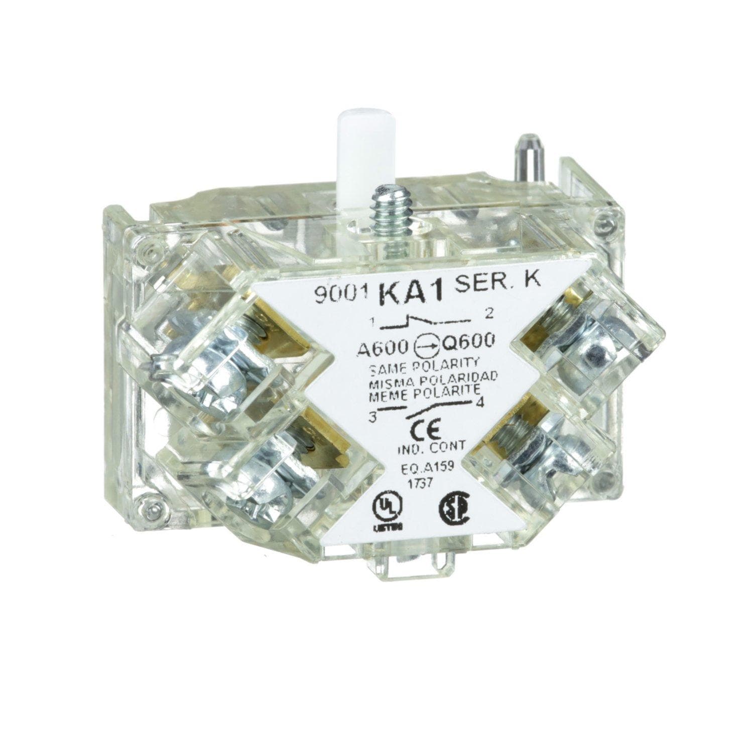 Picture of ["9001KA1, auxiliary switch block. Clamps, 9001K, 1W standard, silver alloy"]