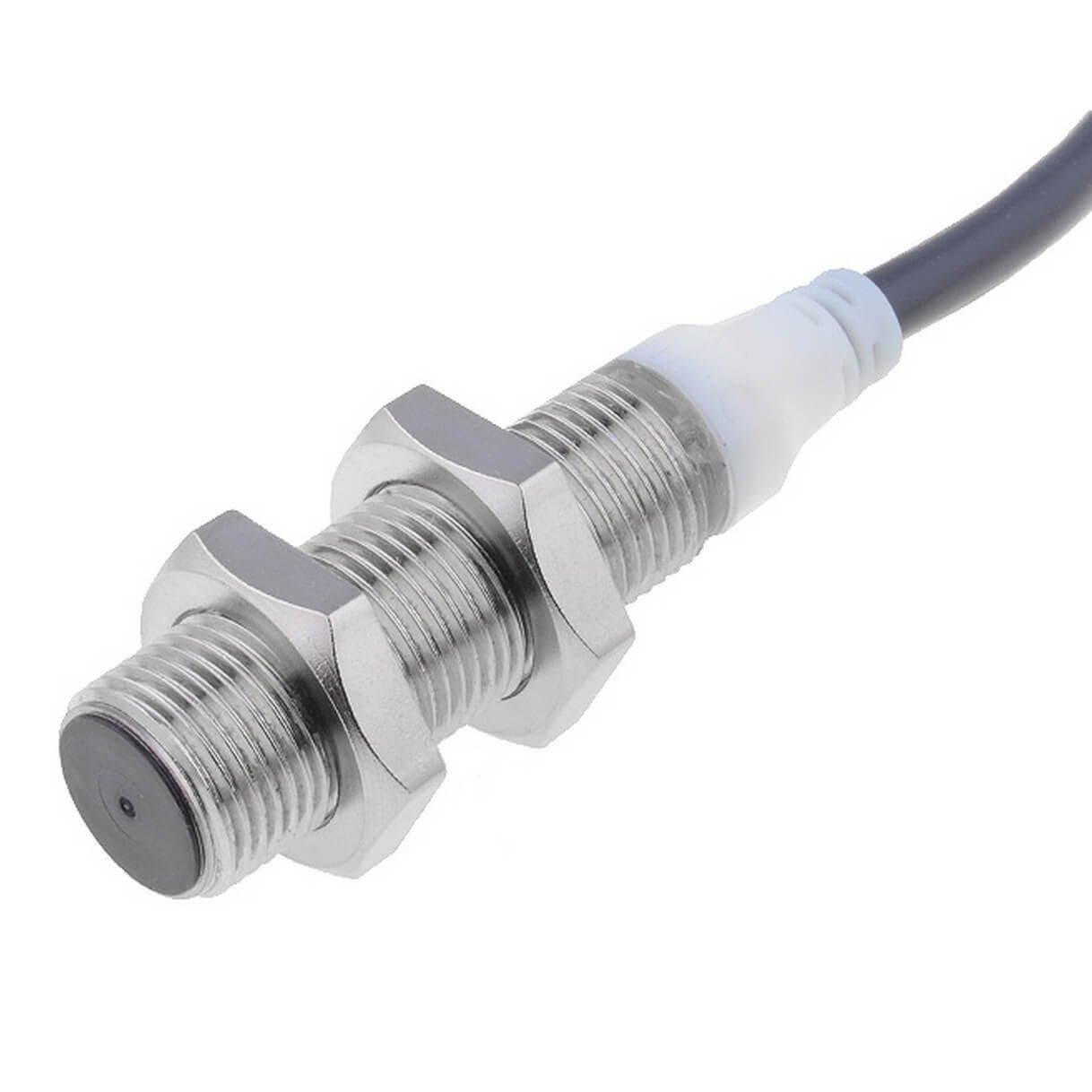 Picture of ["E2A-S12KS04-WP-B1 5M, approximation sensor, inductive, switching distance Sn = 4mm, bundled, stainless steel housing, straight glass. M12, 50mm long, 1kHz, 10 to 30VDC, 3-wire, PNP, 1S, 5m PVC cable"]