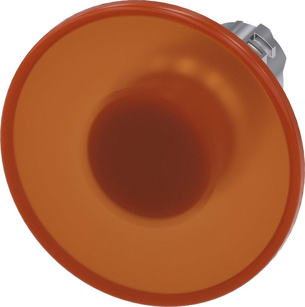 Picture of ["3SU1051-1CD00-0AA0, mushroom pressure button, illuminated, 22mm, round, metal, glossy, amber, 60mm"]