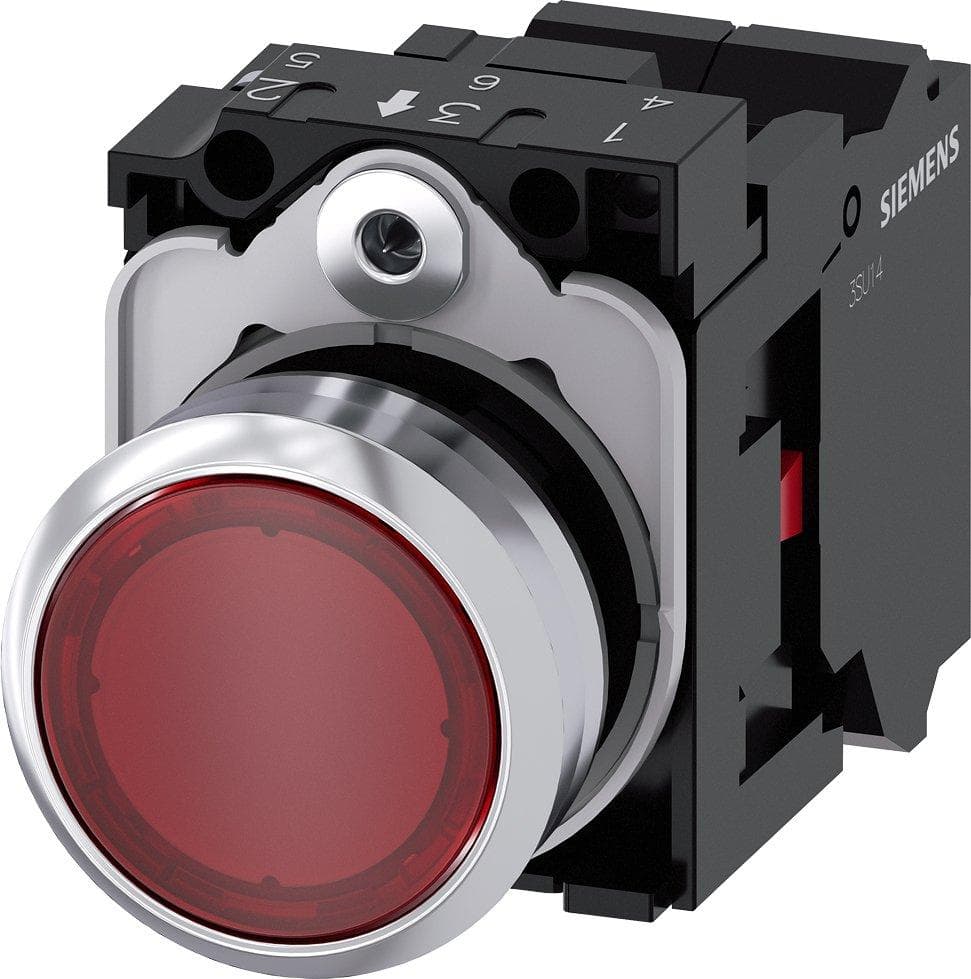 Picture of ["3SU1152-0AB20-3CA0, pressure button, illuminated, 22mm, round, metal, glossy, red, pressure button, 1Ö"]