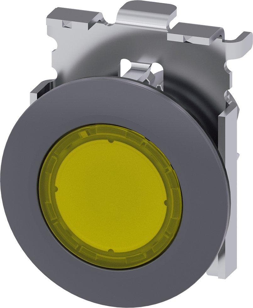 Picture of ["3SU1061-0JD30-0AA0, pressure button, illuminated, as light detector, 30mm, round, metal, matt, yellow"]