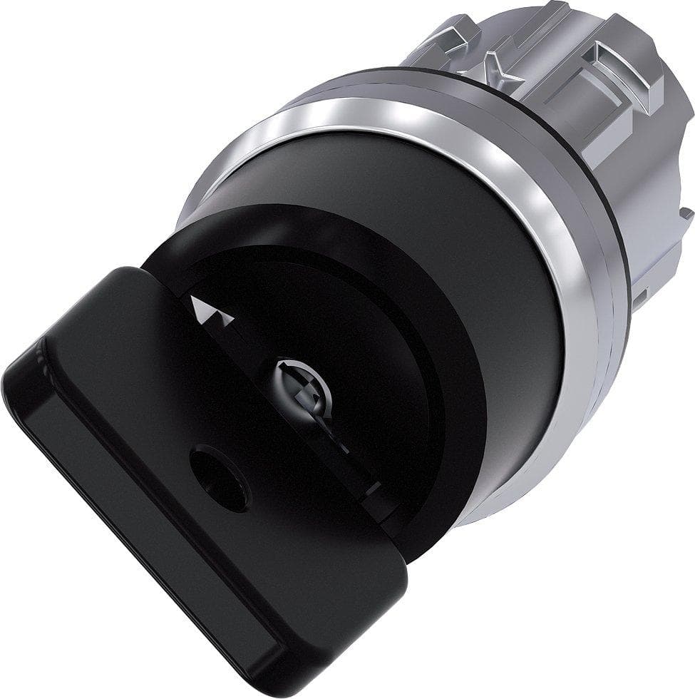 Picture of ["3SU1050-4HC01-0AA0, key switch O.M.R, 22mm, round, metal, high-gloss, black, lock-off O"]