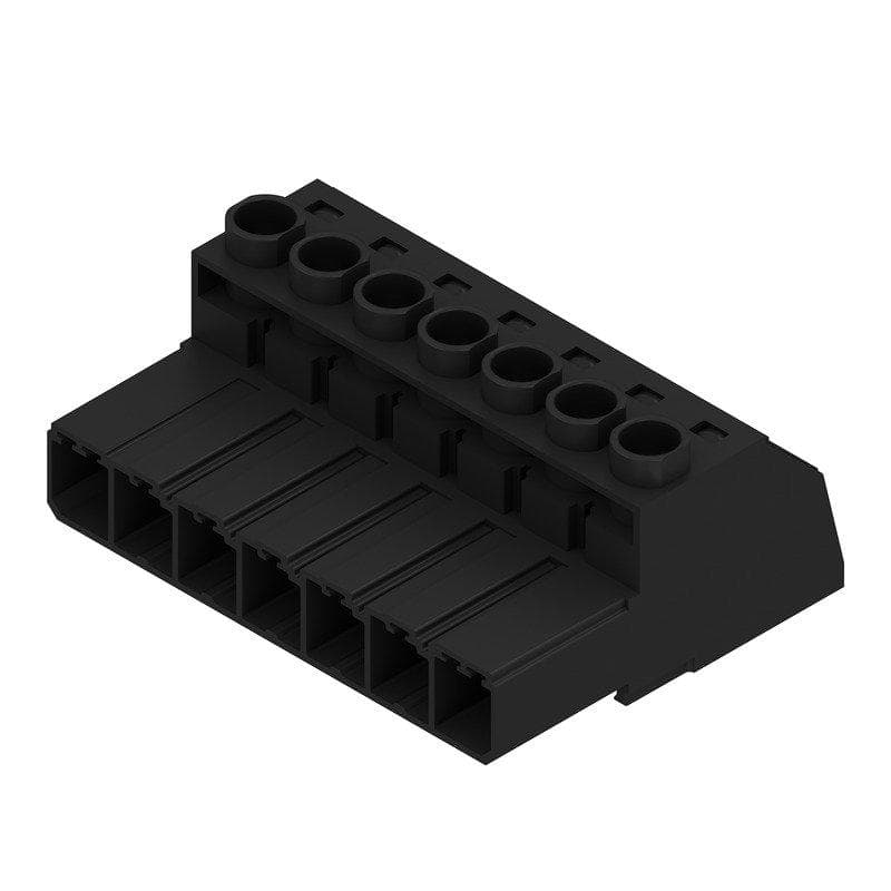 Picture of ["SVZ 7.62HP / 07 / 180G SN BK BX, PCB connector, 1000 V, 57 A, grid in mm: 7.62, 6 mm ², pole number: 7, drawbar connection, box"]